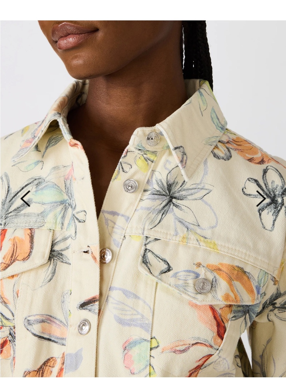 NWT Steve Madden Floral Cropped Denim Jacket Cream Multi Size L